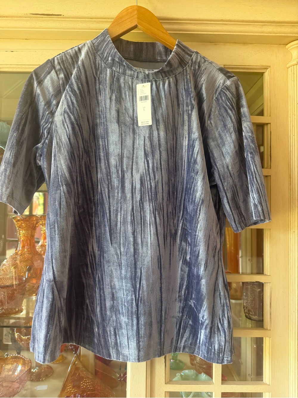 NWT PILCRO Slate Blue velveteen 3/4 Sleeve mock Neck Shirt